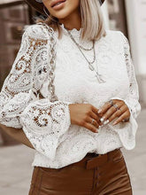 Blouses Stand-Up Collar Long Sleeve Lace Blouses for Women