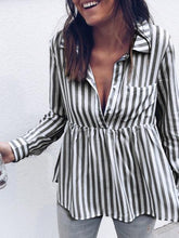 Blouses Striped Button Pocket Long Sleeve Blouse for Women