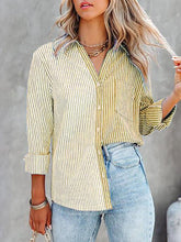 Blouses Striped Contrast Single-Breasted Long Sleeve Blouse for Women