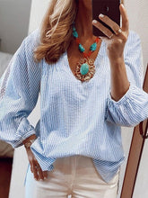 Blouses Striped V-Neck Long Sleeve Blouse for Women