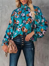 Blouses Turtleneck Flower Pullover Lantern Long Sleeve Blouse for Women