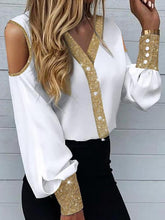 Blouses V-Neck Bronzing Off-Shoulder Long Sleeve Blouse for Women