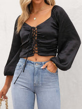 Blouses V-Neck Hollow Tie Long Sleeve Blouse for Women