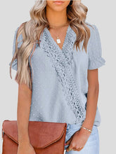 Blouses V-Neck Jacquard Dot Lace Short Sleeve Blouse for Women
