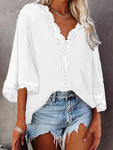 Blouses V-Neck Lace Flare Sleeve Blouse for Women