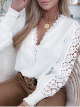Blouses V-Neck Lace Long Sleeve Blouse for Women