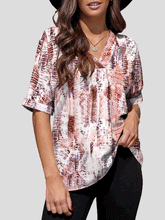 Blouses V-Neck Print Mid Sleeve Blouse for Women