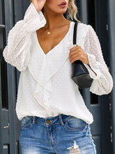 Blouses V-Neck Ruffle Lantern Sleeve Commuter Chiffon Blouses for Women