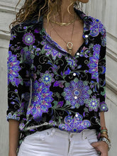 Blouses Vintage Print Button Long Sleeve Blouse for Women