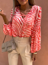 Blouses Zebra Belted Long Sleeve Blouse for Women