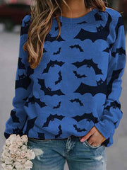 Bat Print Comfortable Round Neck Long Sleeve T-Shirts