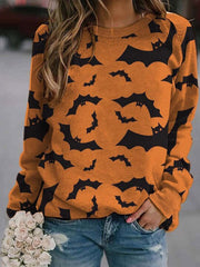 Bat Print Comfortable Round Neck Long Sleeve T-Shirts