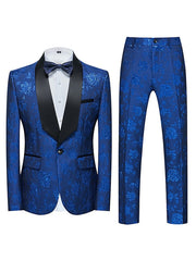 Black White Pink Men's Party Prom Tuxedos 2 Piece Shawl Collar Floral Slim Fit Single Breasted One-button