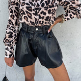 Faux Leather Flared Shorts