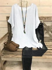 Blouse White Red Solid Color Plain Short Sleeve Casual Daily Basic Round Neck Regular S for Women