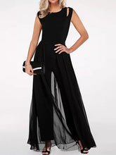 Black Jumpsuit for Women Mesh Solid Color Round Neck Elegant Party Work Regular Fit Sleeveless Blue S M L Spring