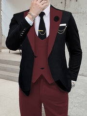 Black Beige Burgundy Men's Wedding Suits 3 Piece Solid Colored Tailored Fit Single Breasted One-button
