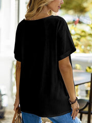 Blouse Loose Solid / Plain Color Basic Round Neck Summer Light Blue Black White Pink for Women