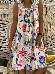 Floral Floral Printed Sleeveless Lace Shift Dresses