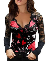 Blouse Lace Butterfly Heart Sparkly Raglan Sleeves Regular Spring & Fall Love red Golden butterfly Love pink Green Blue for Women