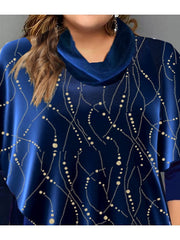 Blouse Blue Graphic Ruched Print 3/4 Length Sleeve Vacation Going out Elegant Holiday Crew Neck Velvet Plus Size L for Women