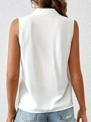 Blouse Pleated Wrap Satin Solid / Plain Color Basic Casual V Neck Sleeveless Summer Black White for Women