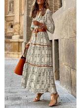 Bohemia Floral V Neck Casual Dress Holiday Dress Swing Dress Long Dress Maxi Dress Khaki Half Sleeve Abstract Ruched Sunmmer Fall Spring Classic Daily Weekend S M L XL XXL 3XL for Women