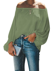 Blouse Patchwork Cold Shoulder Solid / Plain Color Classic Sweet Off Shoulder Lantern Sleeve Regular Spring & Fall Black White Dark Green Green Light Blue for Women
