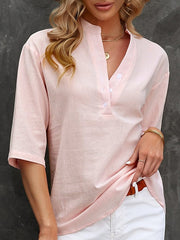 Blouse Button Solid / Plain Color Basic V Neck Summer Black Pink Royal Blue Dark Green Light Purple for Women