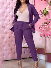 Blazer Office Suit Pants Sets Dress Pants Basic Business Blue Purple Office Work Solid Color Shirt Collar S M L XL 2XL for Women