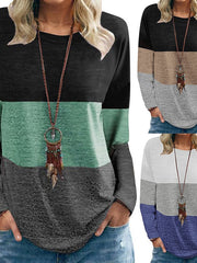 Blouse Turtleneck Knitted Sweater Long Sleeves Stripe Color Block Patchwork Loose Ribbed Pullover Jumper Tops Round Neck Regular Spring & Fall Blue Blushing Pink Grey Green Beige for Women