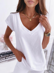 Blouse T shirt Splice Plain Daily Round Neck T-shirt Sleeve Regular Summer Blue White Black Pink Khaki for Women