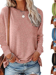 Blouse Basic Plain Basic Round Neck Regular Fall Green Black Blue Pink Grey for Women