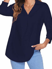 Blouse T shirt Basic Plain Daily V Neck Regular Spring & Fall Green Blue White Black Dark Red for Women