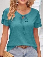 Blouse Front Tie Solid / Plain Color Basic V Neck Petal Sleeve Summer Black White Pink Blue Purple for Women