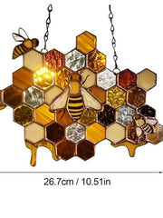 Bee Honeycomb Stained Honeybee Window Hangings Ornament Suncatcher, Beehive Stained Panel Handcrafted Modern Sunflower Stained Window Hangings Colorful Bee Pendant Art Ornaments