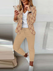 Blazer Office Suit Pants Sets Pants Trousers Streetwear Black square Black pattern one Casual Daily Printing Print Shirt Collar S M L XL 2XL for Women