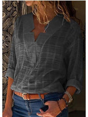 Blouse Solid Colored Basic V Neck Standard Spring Blue Pink Gray White for Women