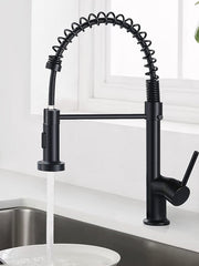 Black Kitchen Sink Mixer Faucet Pull Down, 360° Swivel Spring Vessel Taps with 2 Modes, Single Handle Hole Spring Brass Kitchen Faucets