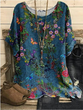 Blouse Print Floral Daily Round Neck T-shirt Sleeve Standard Summer Pink Blue Dark Blue Grey for Women
