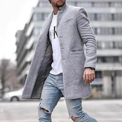 Fashion Out Solid Color Mid-length Woolen Coat