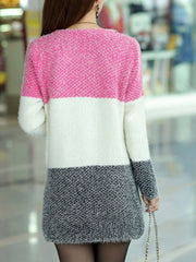 Color-block H-line Knitted Long Sleeve Cardigan