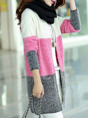 Color-block H-line Knitted Long Sleeve Cardigan