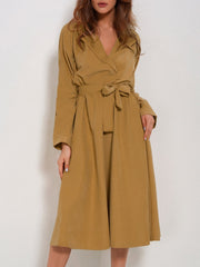 Daily Shirt Collar Swing Belts Long Sleeve Dress