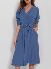 Daily Shirt Collar Swing Belts Long Sleeve Dress