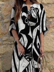 Black-Grey Long Sleeve Shift Dresses