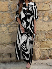 Black-Grey Long Sleeve Shift Dresses