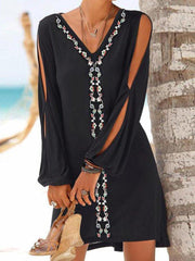 Black Long Sleeve Chiffon Shift Dresses