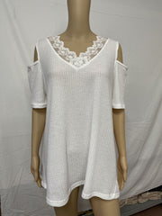White Short Sleeve V Neck Shift Plain Shirts & Tops
