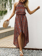 Bohemia Floral Asymmetry Halterneck Dresses